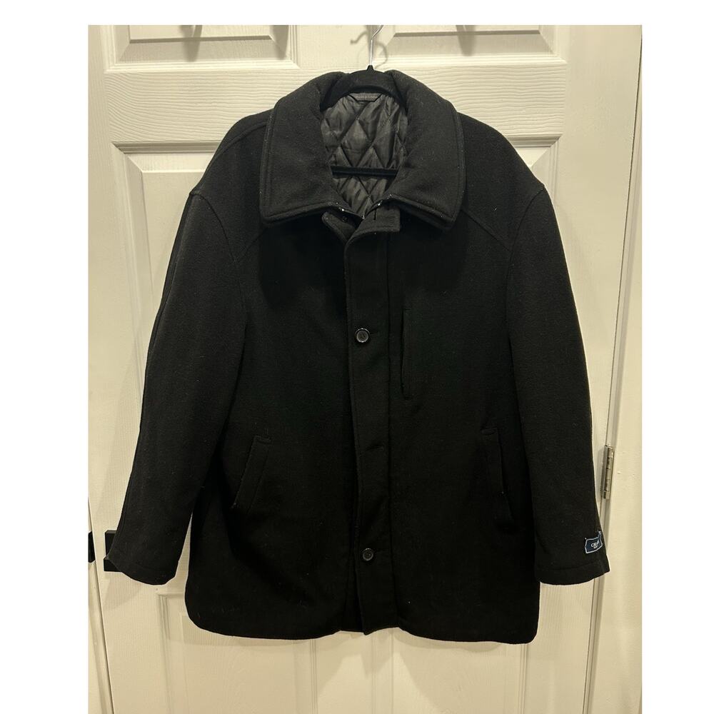 Chaps Men's Black Pea Coat Wool Blend Quilted Lined Button Front Pockets XL